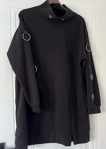 Diğer Metal Halkali Siyah Oversize Tunik