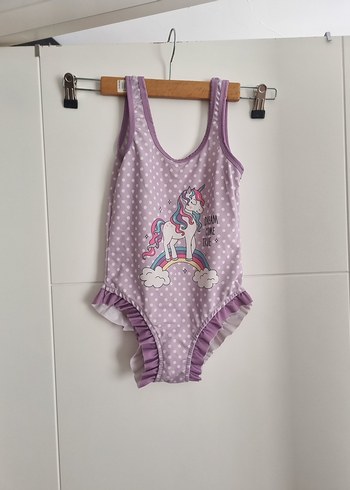 Mor Unicorn Desenli Kız Çocuk Mayo