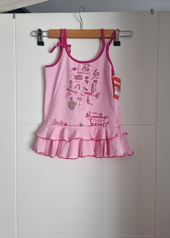 Kom Kız Çocuk Pembe Fırfırlı Askılı Elbise