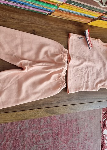 1 Yaş Beden pembe Renk Pastel Pembe Baskılı Kız Bebek Takımı