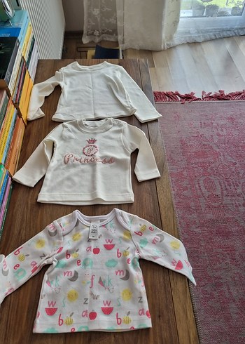 3 Ay Beden Kız bebek Uzun Kollu Pamuklu Tişört