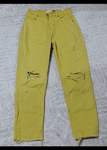 Sarı Renk Rahat Kesim Kadın Midi Jean - Görsel 4