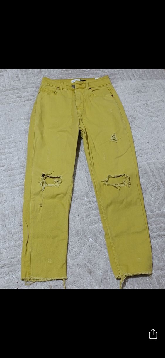 Sarı Renk Rahat Kesim Kadın Midi Jean - Görsel 4