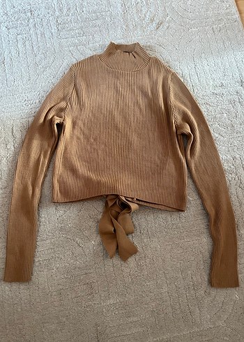 Bej Kadın Boğazlı Triko Kazak - Görsel 5