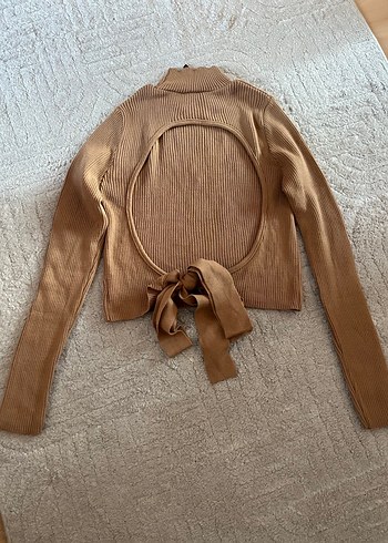 Bej Kadın Boğazlı Triko Kazak - Görsel 4