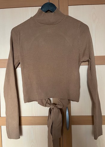 Bej Kadın Boğazlı Triko Kazak - Görsel 2