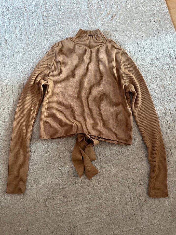 Bej Kadın Boğazlı Triko Kazak - Görsel 5