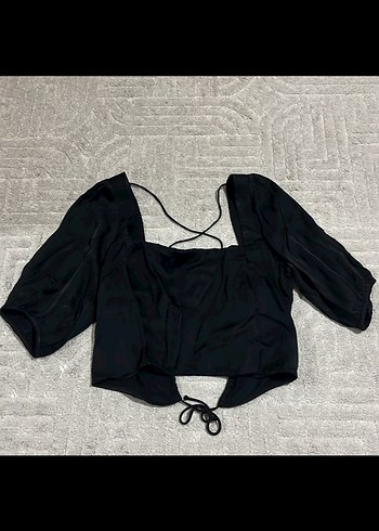 Siyah Drapeli V Yaka Mini Bluz - Görsel 2