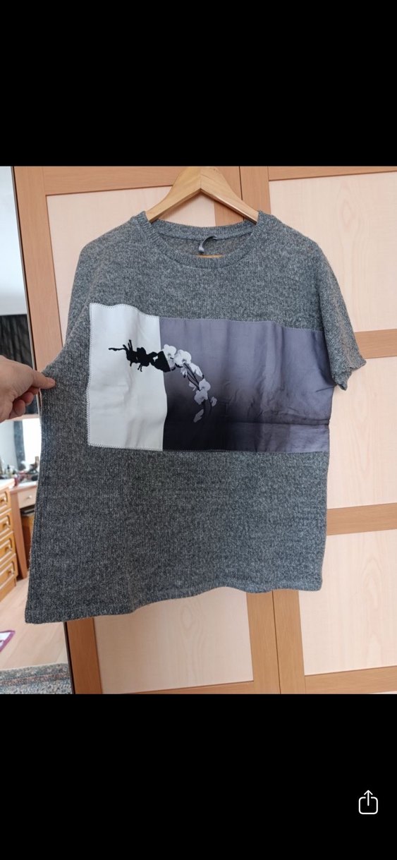 Gri Örme Kadın Tişört - Görsel 3