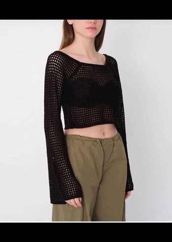 Gri Mini Örgü Kadın Kazak - Görsel 4