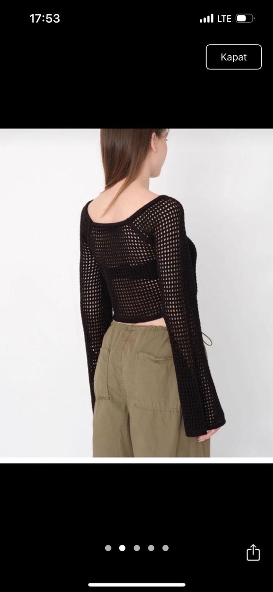 Siyah Örgü Crop Kazak - Görsel 2