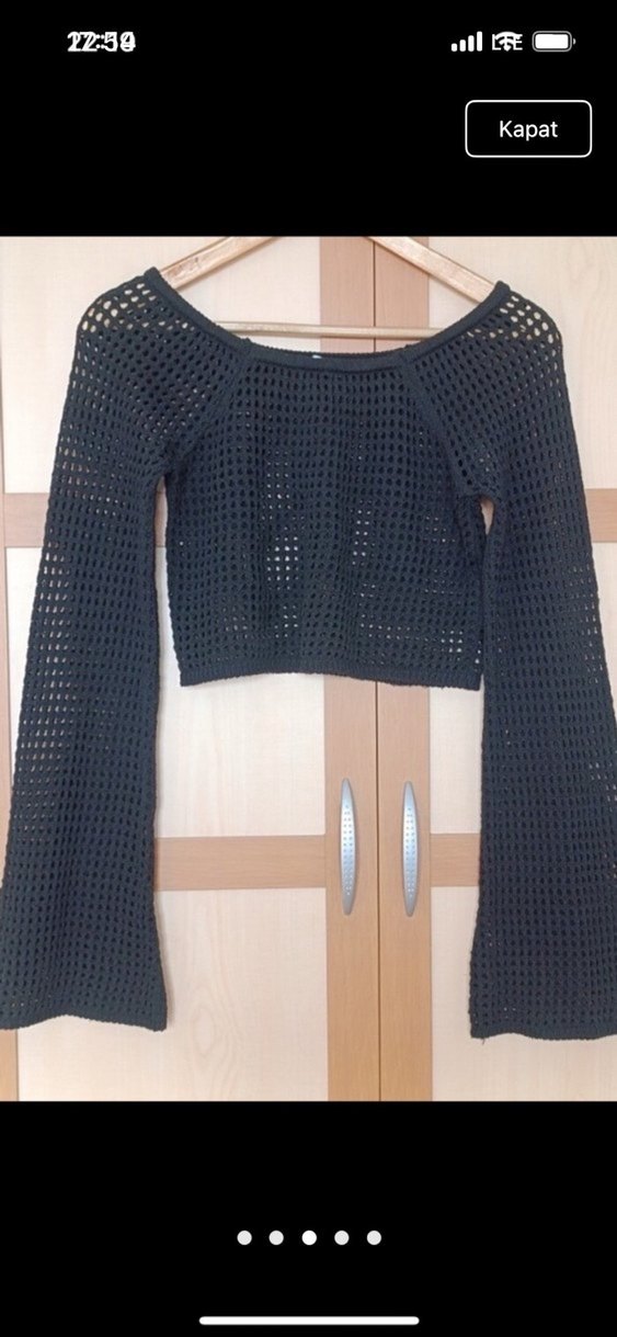 Siyah Örgü Crop Kazak - Görsel 3