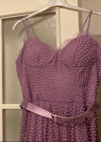 Alfabeta Pastel Mor Vintage Uzun Gece Elbisesi