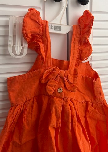 Kolsuz Turuncu Keten Kız Elbisesi - Görsel 3