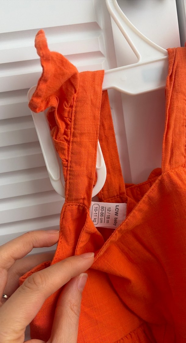 Kolsuz Turuncu Keten Kız Elbisesi - Görsel 2