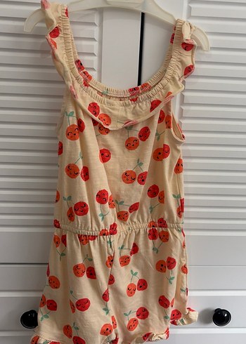 Kız Çocuk Kiraz Baskılı Kolsuz Tulum - Görsel 2