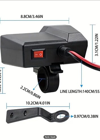  Beden Renk Motosiklet ATV çakmaklık ve USB aparatı