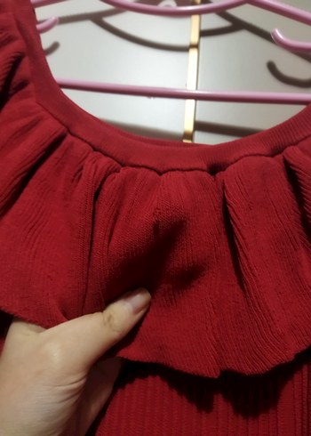 Kırmızı Uzun Kollarsız Fırfırlı Bohem Elbise - Görsel 3