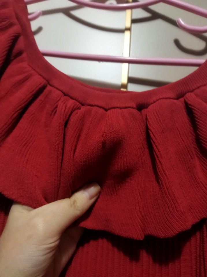 Kırmızı Uzun Kollarsız Fırfırlı Bohem Elbise - Görsel 3