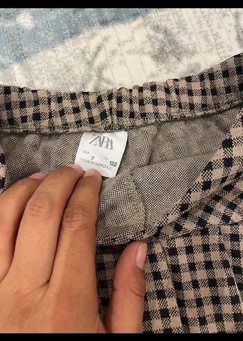 Zara Bej Kareli Pileli Mini Etek