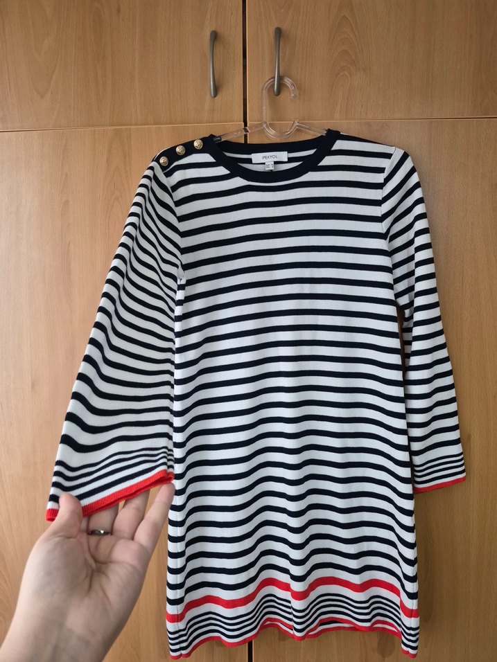 Çizgili Uzun Kollu Midi Triko Elbise - Görsel 2