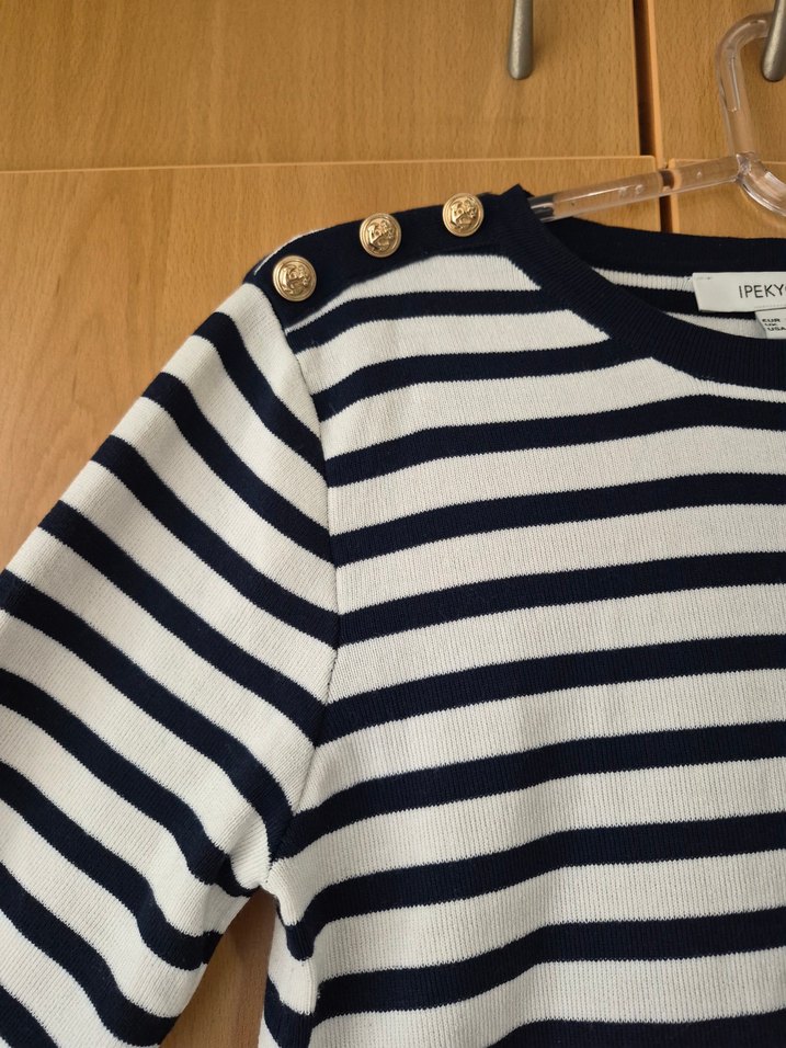 Çizgili Uzun Kollu Midi Triko Elbise - Görsel 3