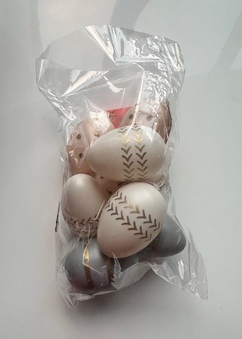 Diğer Desenli Mini Dekoratif Beyaz ve Gri Yumurta Seti
