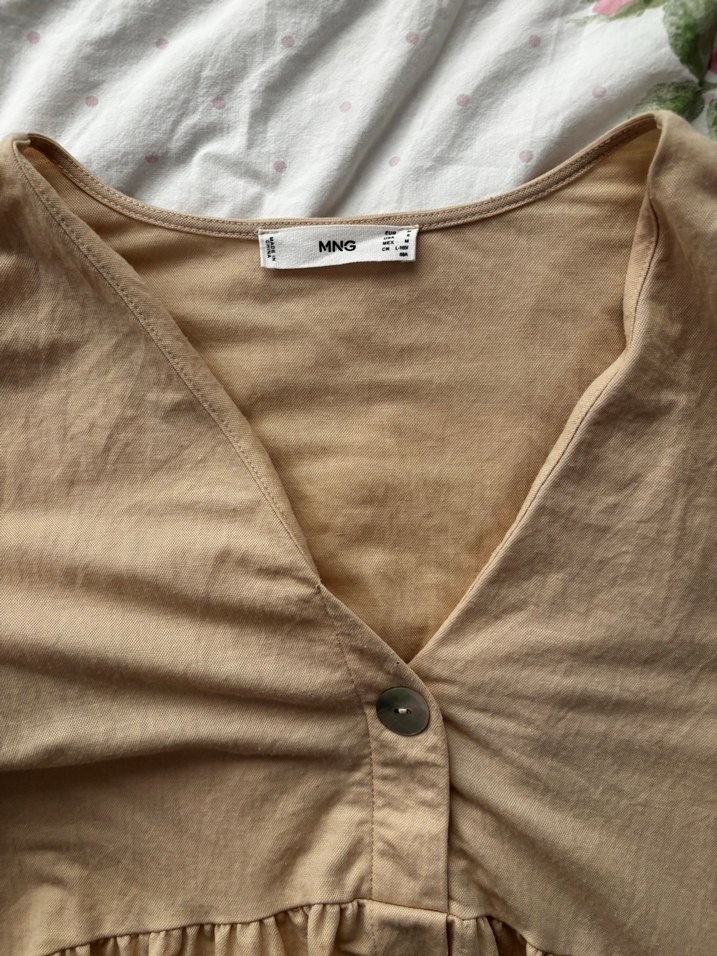 Mango V Yaka Midi Keten Elbise - Görsel 2