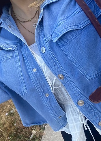 Düğmeli Mavi Kadın Denim Ceket