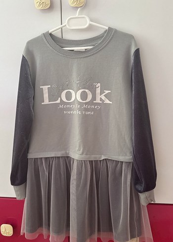 Kız Çocuk Gri Uzun Kollu Robalı Elbise