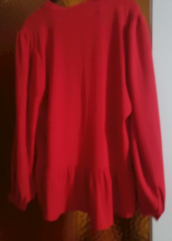 Kırmızı V Yaka Uzun Kollu Salaş Bluz - Görsel 3