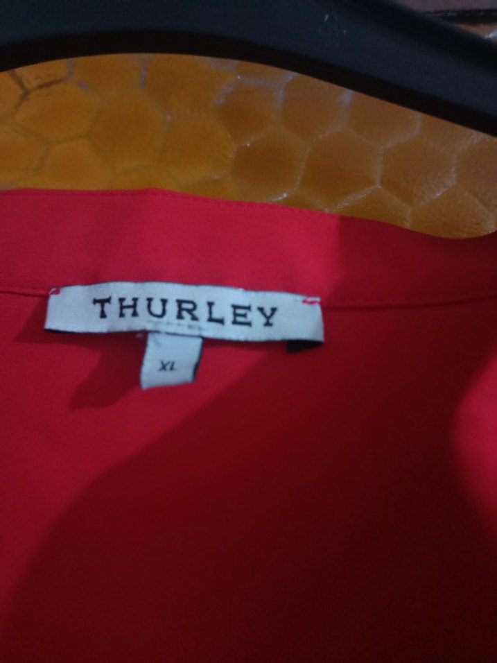 Kırmızı V Yaka Uzun Kollu Salaş Bluz - Görsel 2