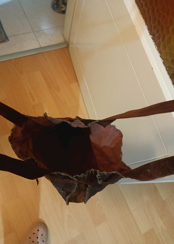 Kahverengi Nakışlı Kadın Süet Çanta - Görsel 3