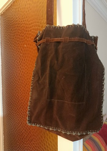 Kahverengi Nakışlı Kadın Süet Çanta - Görsel 2