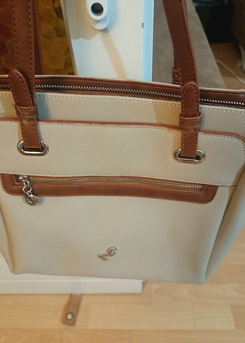 Bej Deri Fermuarlı Kadın Çanta - Görsel 5