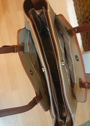 Bej Deri Fermuarlı Kadın Çanta - Görsel 2