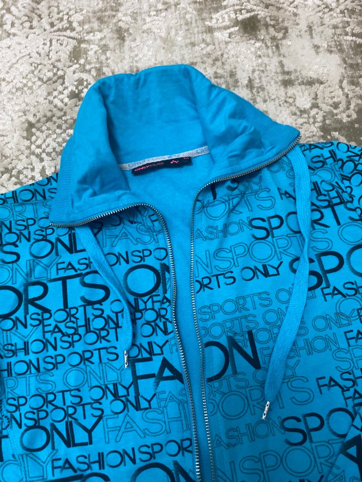 Renkli Baskılı Kapüşonlu Mavi Fermuarlı Ceket - Görsel 2