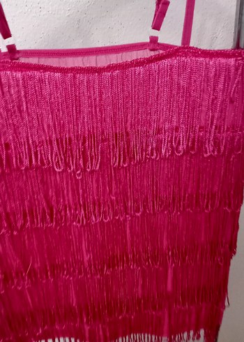 Püsküllü Pembe Mini Askılı Bluz - Görsel 3