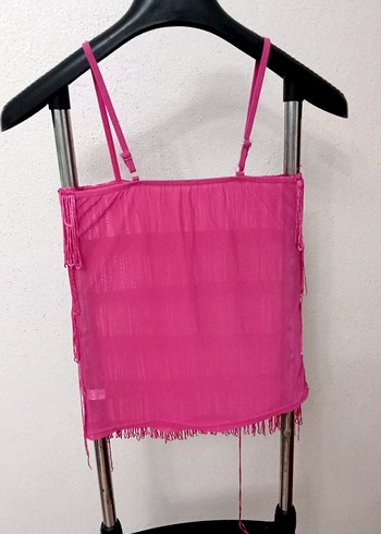 Püsküllü Pembe Mini Askılı Bluz - Görsel 2