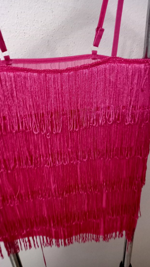 Püsküllü Pembe Mini Askılı Bluz - Görsel 3