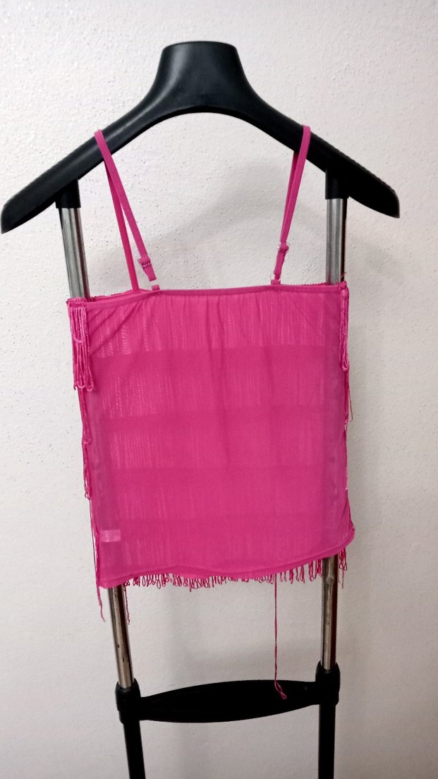 Püsküllü Pembe Mini Askılı Bluz - Görsel 2