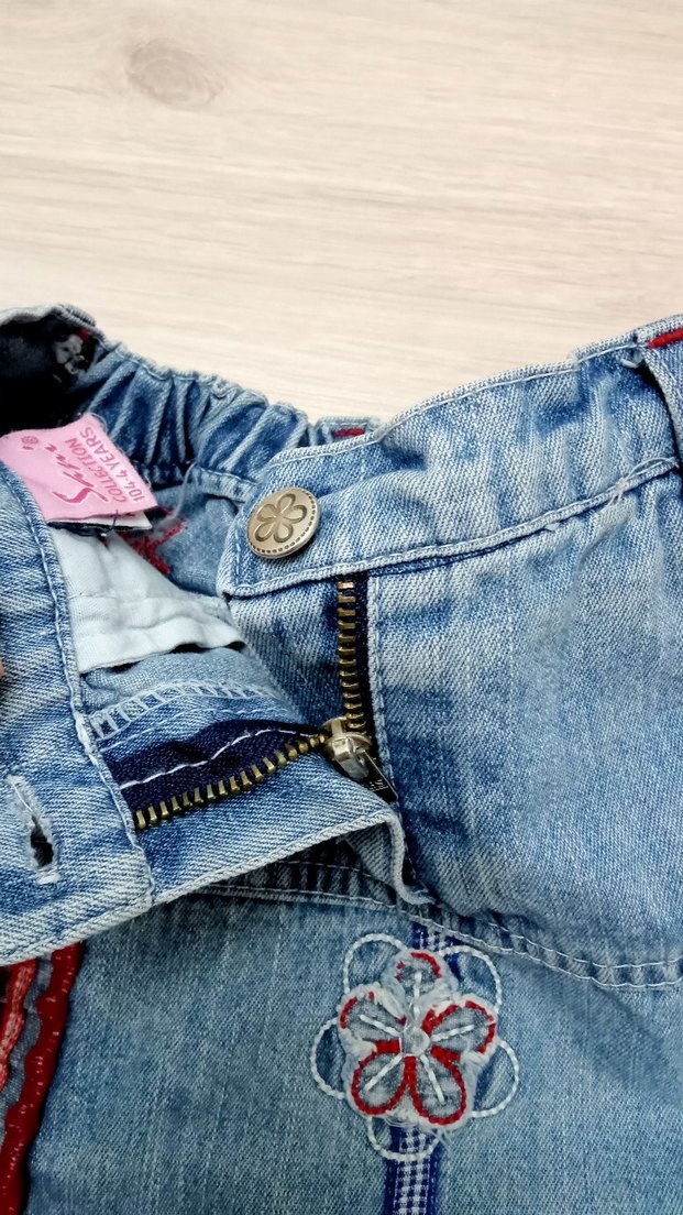 Renkli Nakışlı Düğmeli Kot Etek - Görsel 3