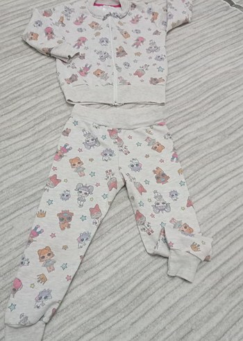 Baskılı Gri Triko Bebek Kız Takımı