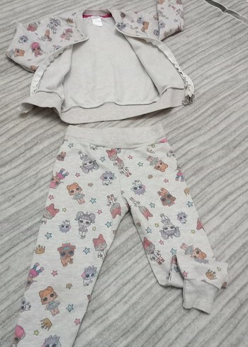 3 Yaş Beden Baskılı Gri Triko Bebek Kız Takımı