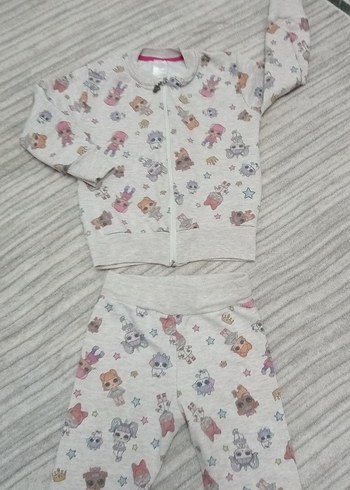 HelloBaby Baskılı Gri Triko Bebek Kız Takımı