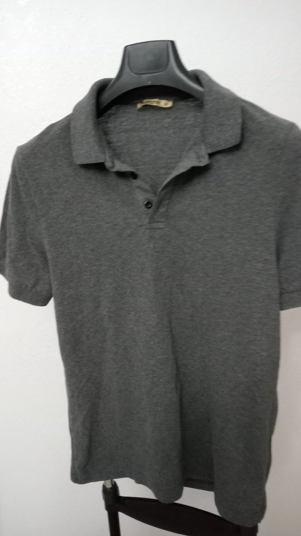 Gri Kısa Kollu Keten Polo Tişört - Görsel 2