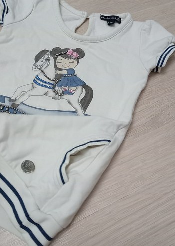 Kız Çocuk Beyaz Baskılı Kısa Kollu Tişört elbise - Görsel 3