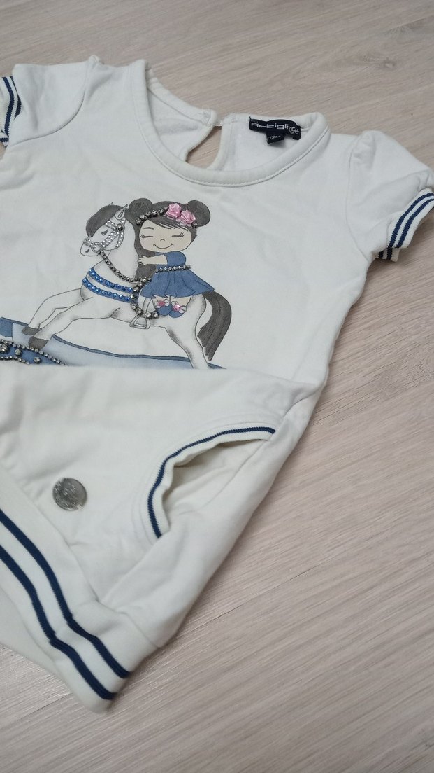 Kız Çocuk Beyaz Baskılı Kısa Kollu Tişört elbise - Görsel 3