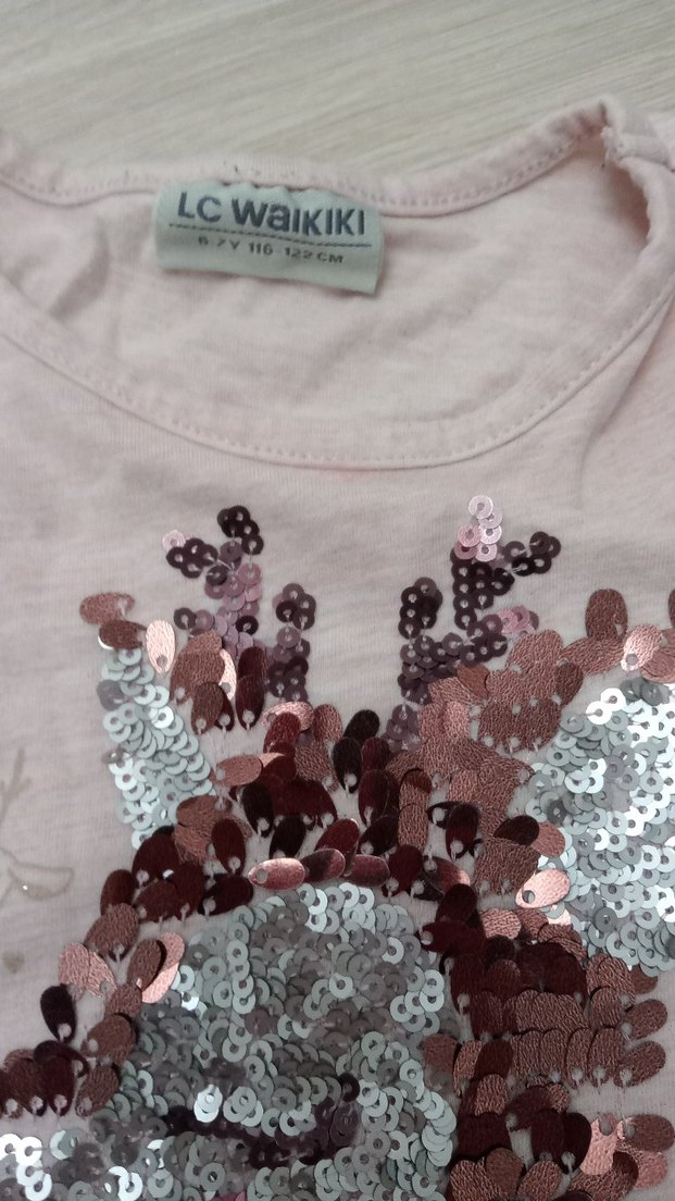 Kız Çocuk Pembe Uzun Kollu Payetli Tişört - Görsel 2