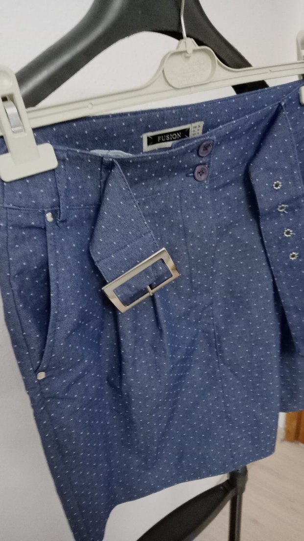 Puantiye Mini Kot gorunumlu kumas Etek - Görsel 3